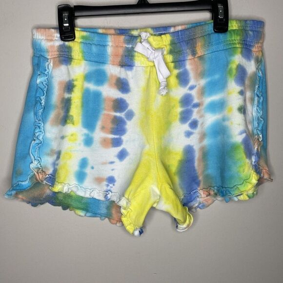 GENERATION LOVE Womens Jay Ruffle Sweat Shorts NEW Blue Multi Tie-Dye Sz Large L - Picture 4 of 12